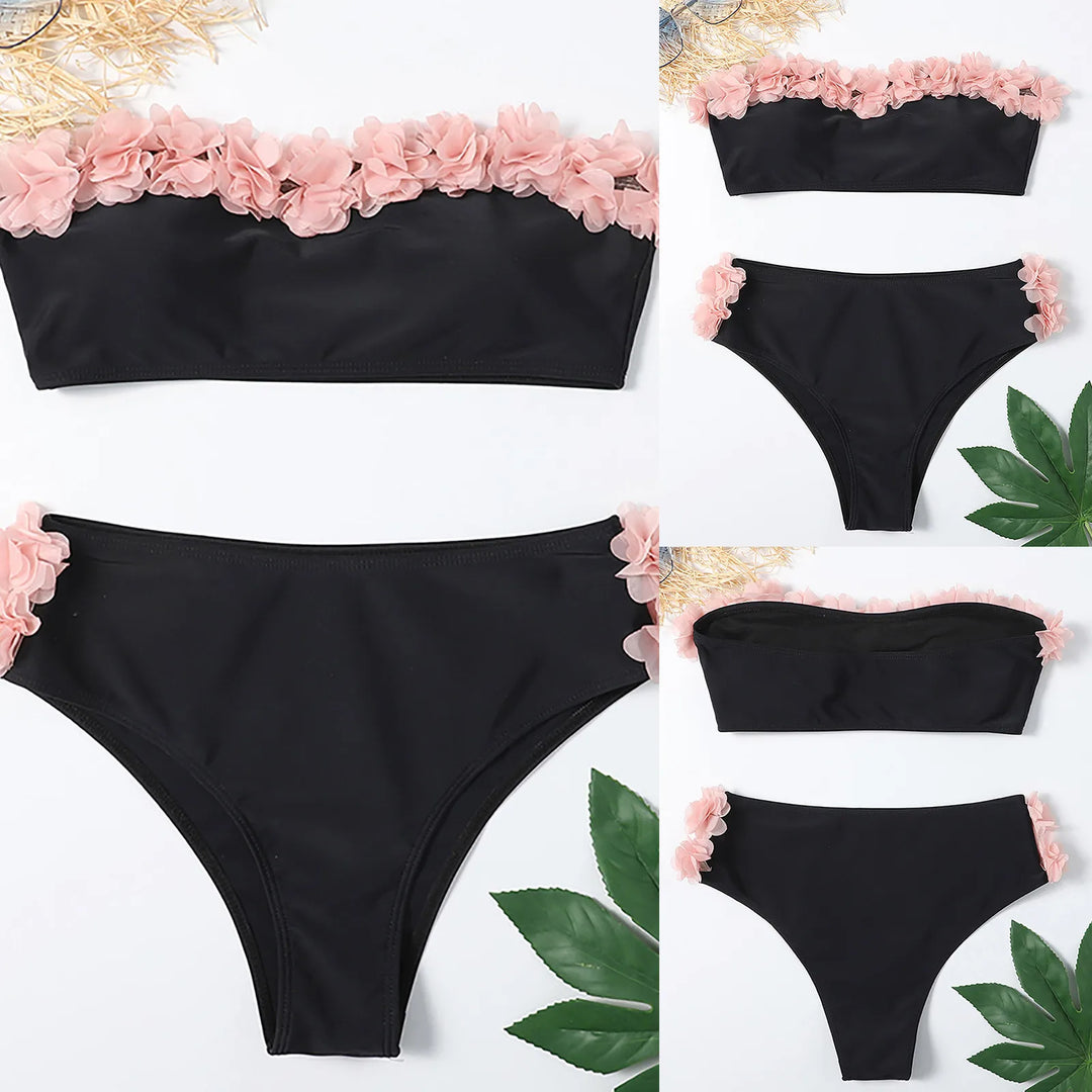 Women's Sexy High Breast Contrast Gradient Split Bikini Set Swimsuit New Swimwear Beach Sexy WOmen's Fashion  Amaijoin