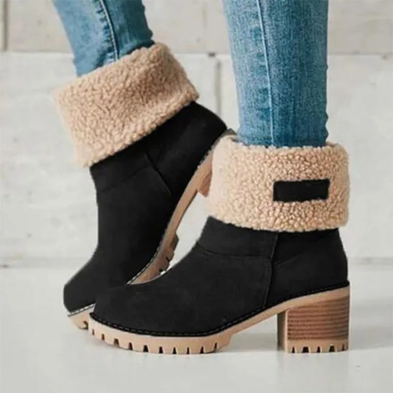 New Women Boots Winter Outdoor Keep Warm Fur Boots Waterproof Women's Snow Boots Thick Heel With Round Head Short Boot  Amaijoin