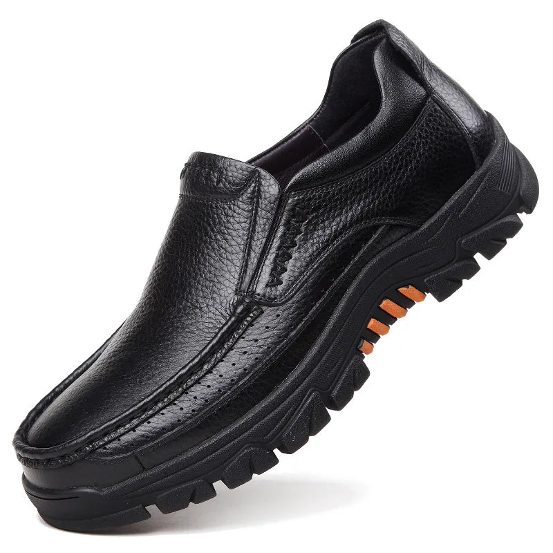 100% Genuine Leather Shoes Men Loafers Soft Cowhide Mens Casual Shoes Brand Male Footwear Black Brown Slip-on Thick Sole  Amaijoin