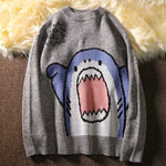 Carregue a imagem no visualizador da Galeria, Autumn and Winter Men Round Neck Shark Sweater Men Winter Patchwor Harajuku Korean Style Round Neck Grey Pullover Male Clothing  Amaijoin
