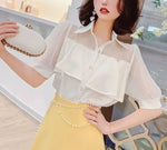 Carregue a imagem no visualizador da Galeria, Button Up Womens Shirt &amp; Blouse White Clothes Chiffon Black Tops for Women Short Sleeve Yellow Tunic 2024 Luxury Designer Cool S  Amaijoin
