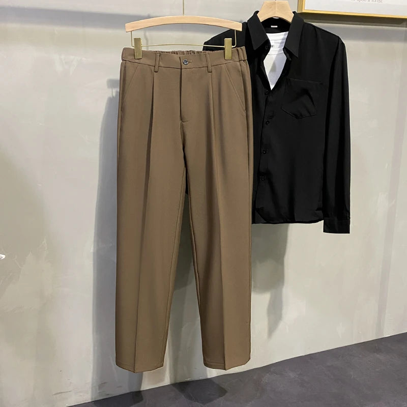 Dress Pants Men Korean Fashion Pleated Pants Chino Pants Men Clothing 2024 Lightweight Cool Trousers  Amaijoin