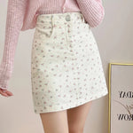 Carregue a imagem no visualizador da Galeria, Korean Fashion Women&#39;s Casual Floral Pirnted High Waist Jeans Skirt Summer Beach Sexy Mini Denim Skirts Pink Khaki White Saias  Amaijoin
