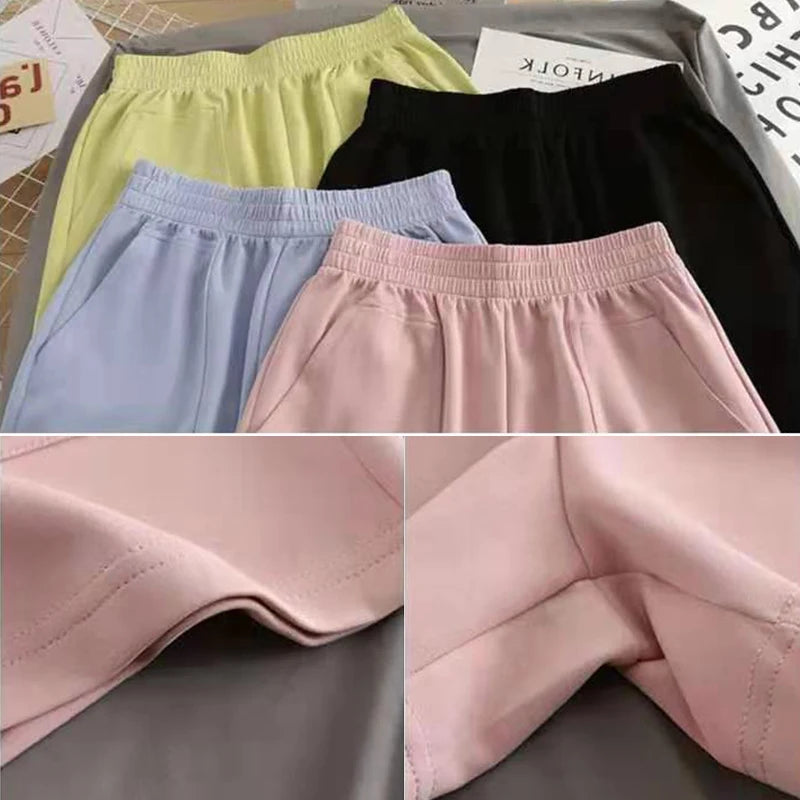 Casual Solid Two Pockets Shorts High Elastic Short Girl Daliy Large Size Pant A-word Elastic Waist Yoga Shorts Lady's Homewear  Amaijoin