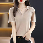 Carregue a imagem no visualizador da Galeria, Clothing Short Sleeve Tee T-shirt Woman Plain Polo Neck Shirts for Women Red Tops Sale Luxury Youth Synthetic Aesthetic V Cotton  Amaijoin
