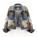 Carregue a imagem no visualizador da Galeria, 2024 Spring Autumn New Print Denim Jacket Splicing Long Sleeve Lapel Pocket Denim Tops Women&#39;s Short Jacket Fashion Cowgirl Coat  Amaijoin
