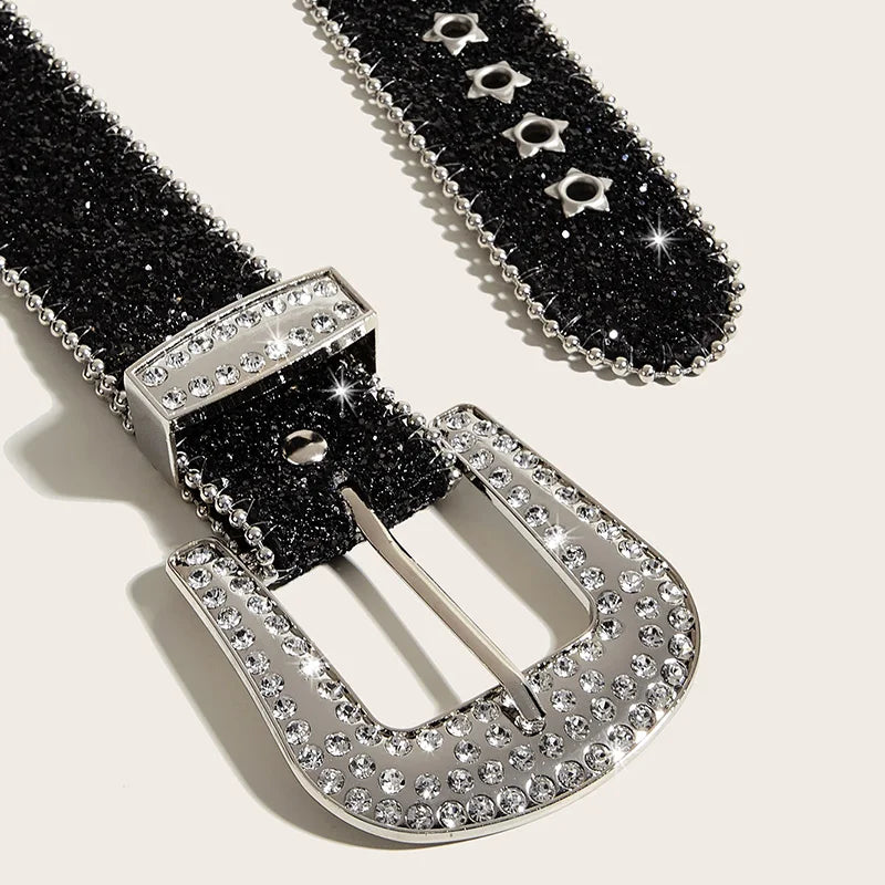 Y2K Rhinestone Belt For Women Men Designer Punk Star Hole Waist Strap Gothic Female Girl Jeans Decoration Waistband  Amaijoin