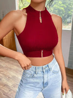 Carregue a imagem no visualizador da Galeria, New  Summer Women Metal Cut Out Keyhole Tank Top Casual Rib-Knit Neck Cropped Shirts Femme Sleeveless Off Shoulders Y2k T-shirts  Amaijoin
