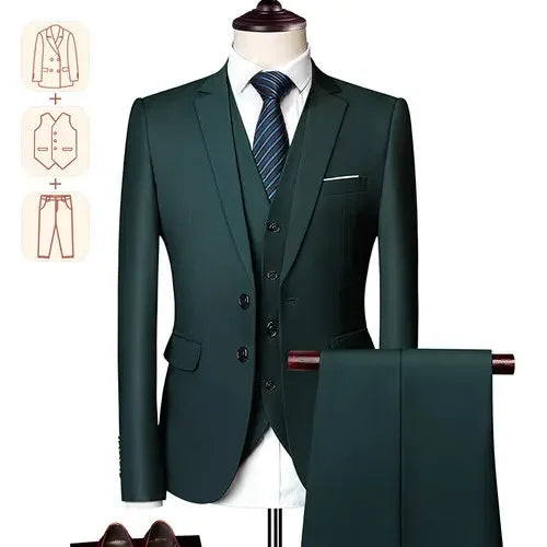 Men's Business Casual Suit for Weddings, Genuine Blazer, Vest and Pants, Big & Tall,Slim Fit Waistcoat, Dress Trousers, US Size  Amaijoin