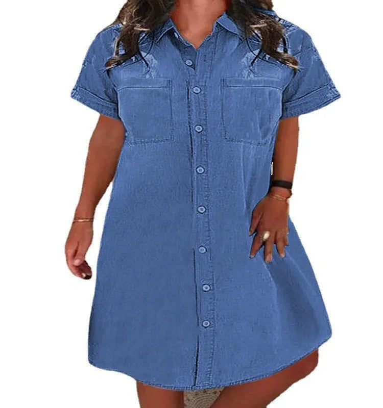 New style pocket solid color denim dress casual dress, multi-functional denim dress day, often casual and fashionable  Amaijoin