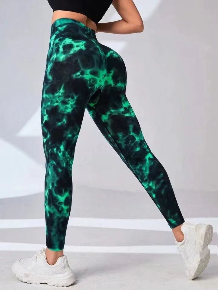 New 3D Print Tie Dye Sports Pants Women Seamless  Leggings High Waist Fitness Push Up Leggings Gym Clothing Workout Tights  Amaijoin