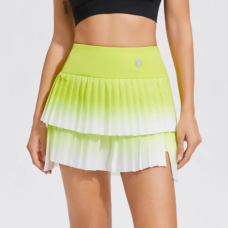 Women Gradient Double Layer Pleated Skirt Sports Golf Tennis Skirts Gym Fitness Running Yoga Soft Short Athletic Workout Skort  Amaijoin