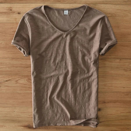 Summer T Shirt Men Linen Cotton Short Sleeve Tshirt V-neck Tops&Tee Breathable Comfortable Slim T-shirt Men Dropshopping  Amaijoin