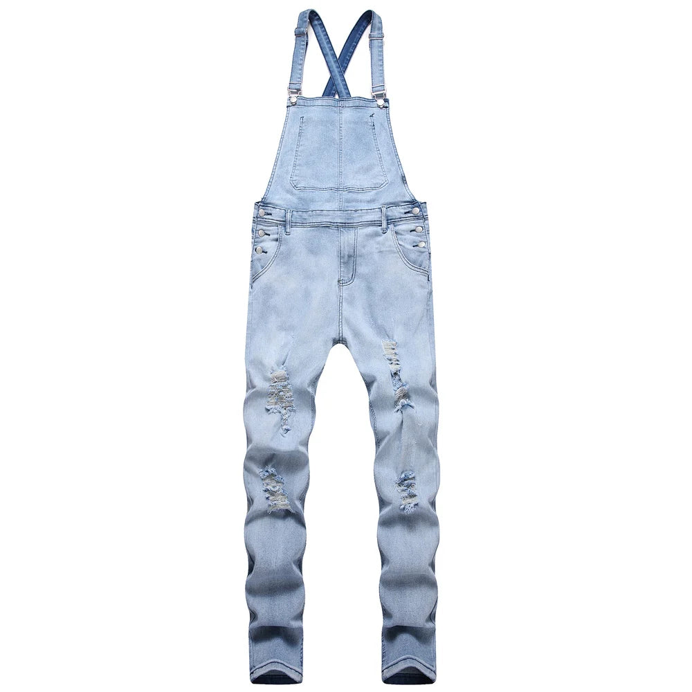 Stylish Men Biker Jeans Overalls Jumpsuits Streetwear Man Stretch Holes Slim Strap Jeans For Male Trousers  Amaijoin