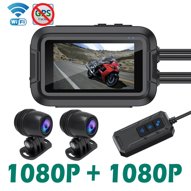 Dual 1080P Motorcycle DVR Full Body Waterproof Moto Camera WiFi GPS Dash Cam Front Rear Driving Video Recorder Black Box  Amaijoin