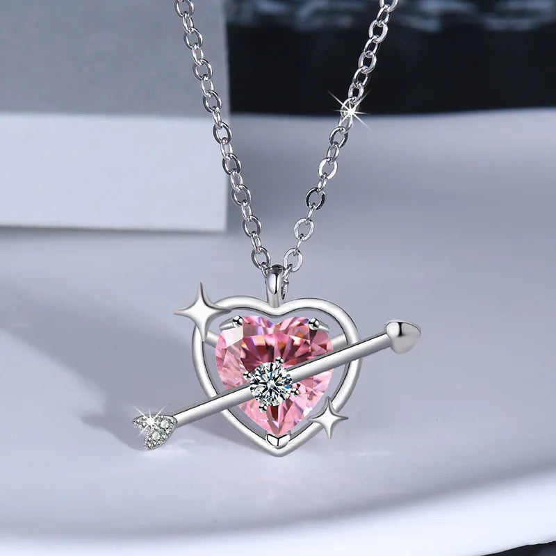 925 Sterling Silver Moon Necklace Pendant Zircon For Women Fashion Exquisite Student Girlfriend Jewelry Accessories Heart Gift  Amaijoin