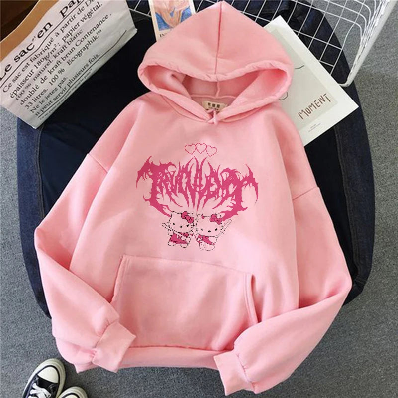 Women 90s Y2k 2000s Hoodies Hello Kitty Hip Hop Hoodie Sanrio Sweatshirt Clothes Tops Sweatshirt Clothing Streetwear  Amaijoin