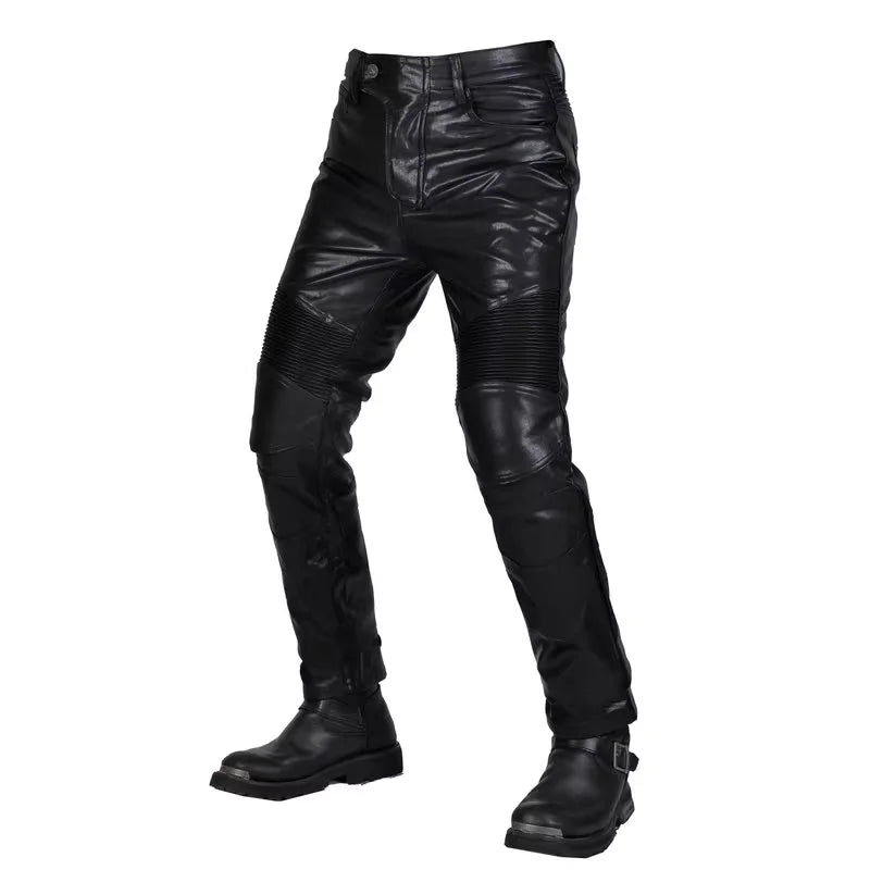 NEW Motorcycle Riding Jeans Motocross Racing Pants PU Leather Biker Trousers Waterproof Windproof Men With 4X CE Knee Hip Pad  Amaijoin