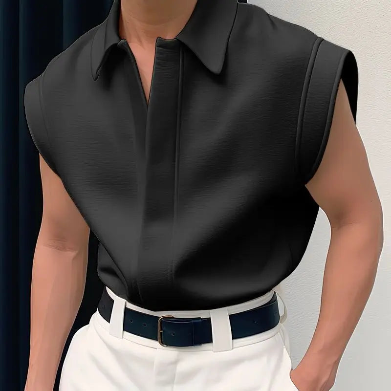 INCERUN Men Shirt Solid Color Lapel Sleeveless Korean Style Fashion Men Clothing Streetwear Summer 2024 Casual Male Shirts S-5XL  Amaijoin