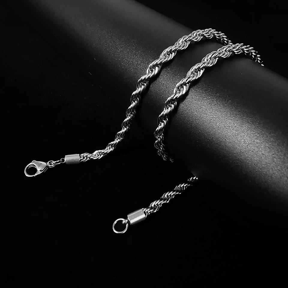 eManco 2/3/4/5MM Rope Chain Necklace Silver Color Chains Stainless Steel Never Fade Waterproof Choker Men Women Jewelry  Amaijoin