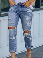 Carregue a imagem no visualizador da Galeria, Women&#39;s Nine-point Ripped Jeans With Elastic Waist, Loose Mid-high Waist, Versatile Spring And Summer Thin Style  Amaijoin
