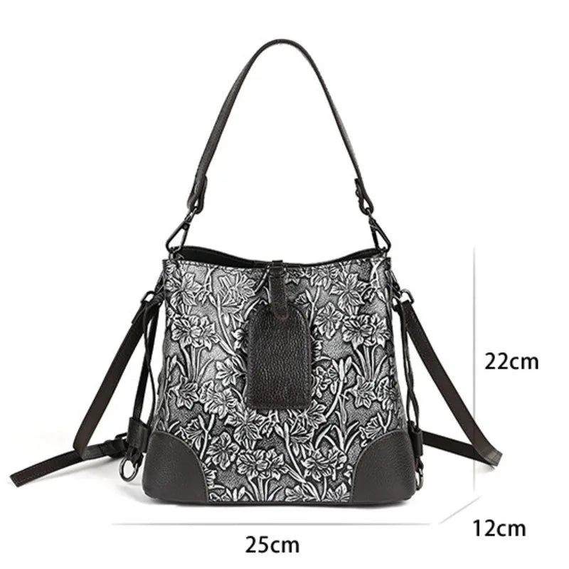 MOTAORA Retro Embossed Genuine Leather Women Shoulder Bucket Bag Luxury Cowhide Handbag Female New Large Capacity Crossbody Bags  Amaijoin