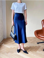 Load image into Gallery viewer, Silk Satin Skirts for Women Korean Style Champagne Office High Waist A-line Skirt Fashion Elegant Solid Long Pencil Skirt 2024  Amaijoin
