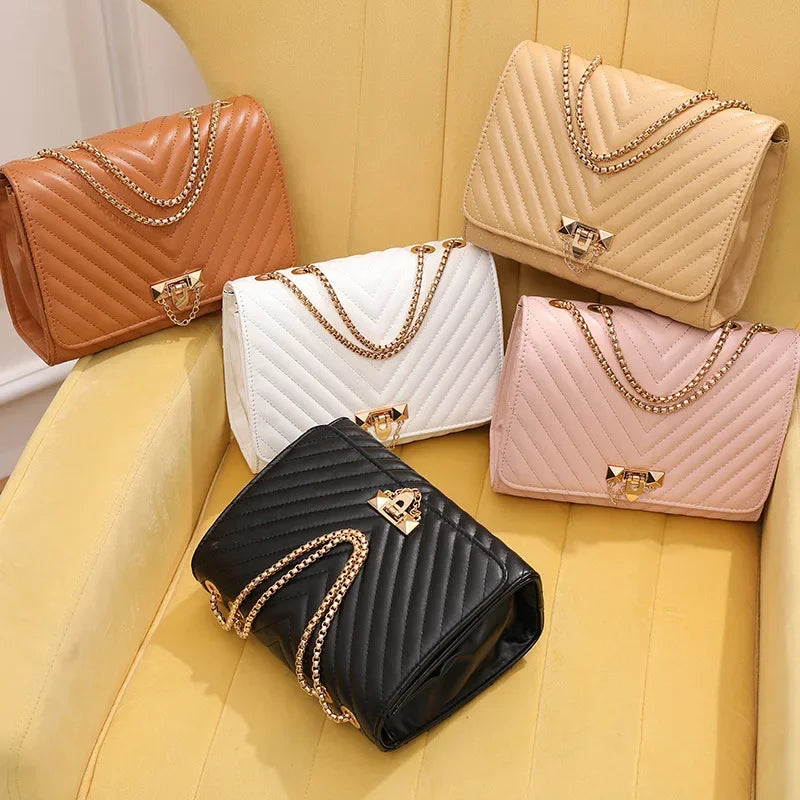 2023 trendy fashion high-end texture diamond pattern embroidered lock chain single shoulder women's bag casual crossbody bag  Amaijoin