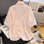 Load image into Gallery viewer, Women&#39;s Summer Trend Clothing Short Sleeved Striped Shirt Pocket Shawl Shirt Top Sweet Casual Office Lady&#39;s Shirts And Blouses  Amaijoin
