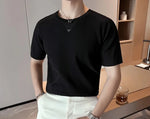 Load image into Gallery viewer, Trend Simple Solid Round Neck Knitted T-shirt Short Sleeve Versatile Casual T-shirt Business Social Tee Bottoming Shirt M-4XL  Amaijoin
