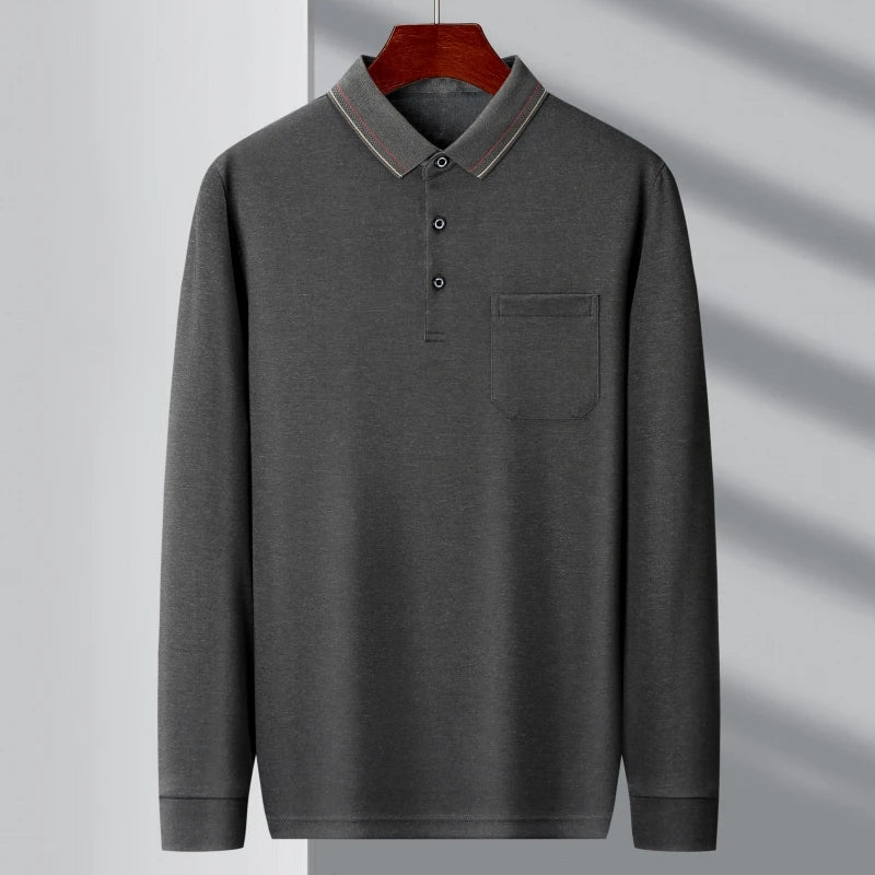 New Men's Casual Long Sleeve Polo Shirt Fashion Solid Color Top  Amaijoin