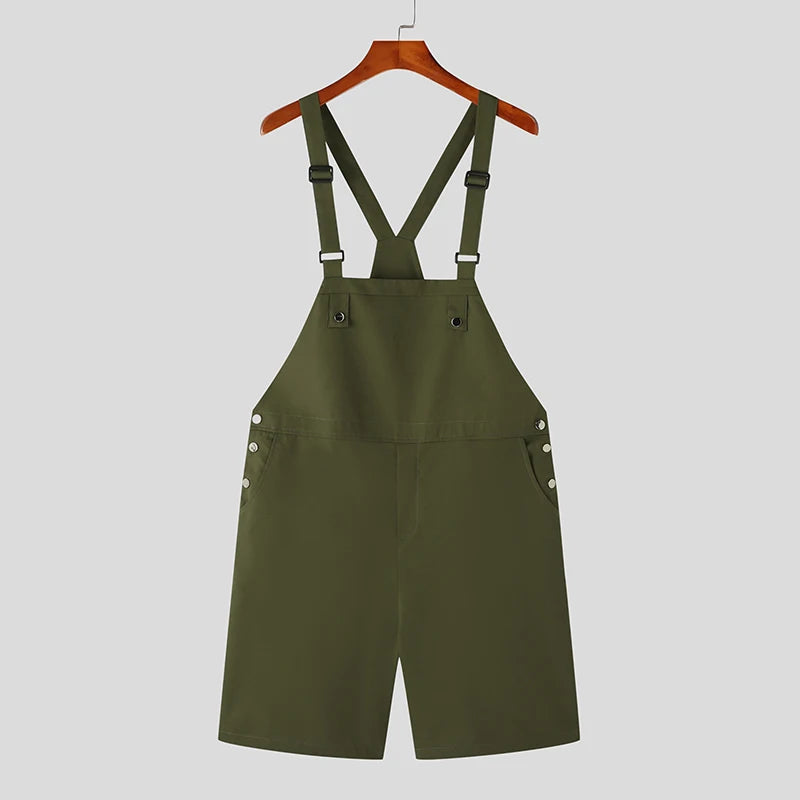 2023 Men Rompers Solid Color Sleeveless Summer Pockets Streetwear Suspender Jumpsuits Fashion Casual Men Overalls Shorts INCERUN  Amaijoin