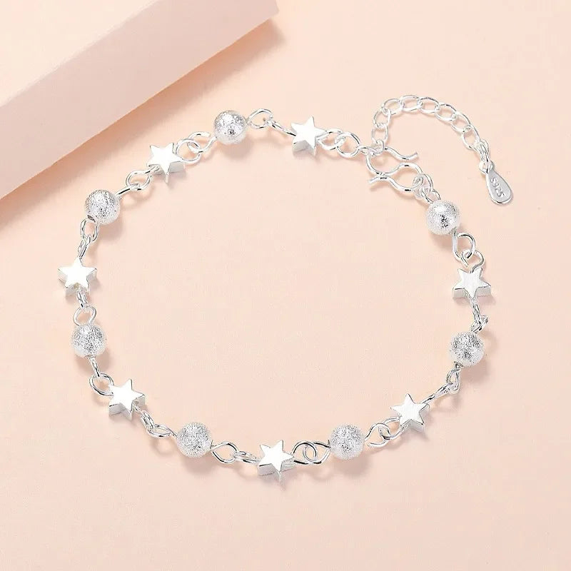 925 Sterling Silver Stars Bracelets For Women Fashion Korean Designer Frosted Bead Bracelet Beautiful Party Wedding Jewelry Gift  Amaijoin