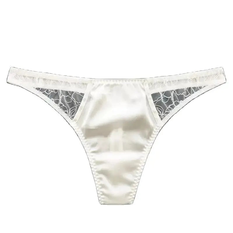 BirdTree 93%Real Silk Sexy Briefs, Women's Lace Low-Waisted Thong, Transparent Erotic Basic T-back, 2024 Spring Summer P41949QC  Amaijoin