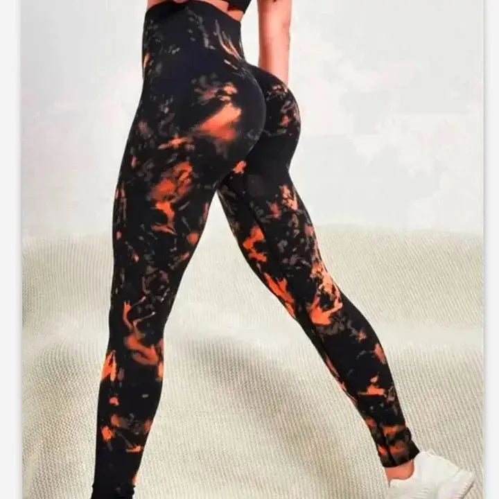 New 3D Print Tie Dye Sports Pants Women Seamless  Leggings High Waist Fitness Push Up Leggings Gym Clothing Workout Tights  Amaijoin