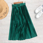 Load image into Gallery viewer, 2024 New High Waist Elegant Stain Women&#39;s Pleated Skirts with Belted Solid Skirts Mi-long Umbrella Skirt Spring Summer  Amaijoin
