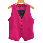 Carregue a imagem no visualizador da Galeria, Women Fashion V Neck Sleeveless Pockets Short Vest Jacket Office Lady Single Breasted Casual Slim WaistCoat Tops CT2208  Amaijoin
