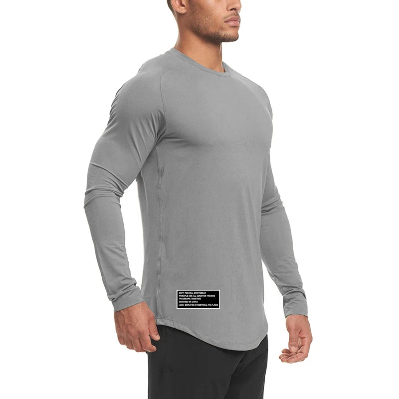 High Elastic Tight Long Sleeve Casual Shirt Autumn Breathable Quick Dry Mens T-shirt Gym Fitness Bodybuilding Running Sportswear  Amaijoin