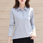 Carregue a imagem no visualizador da Galeria, Autumn New In Basic T Shirt Long Sleeve Cotton Plus Size Cotton Polo T- Shirt Women Button Casual Office Lady Formal Women Tops  Amaijoin
