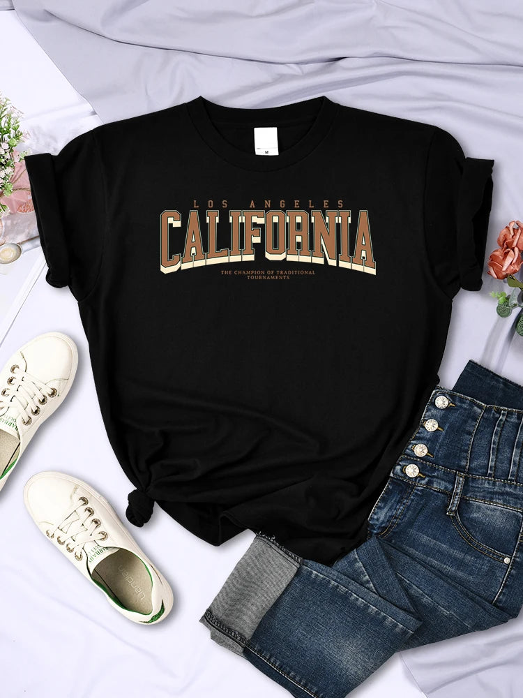 Los Angeles California The Winnerof Tournaments T-Shirt Women Summer Breathable T Shirts Street Clothes Simple Soft Short Sleeve  Amaijoin