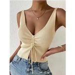 Carregue a imagem no visualizador da Galeria, Tie Front Tank Tops Drawstring Ruched Ribbed Knit Tanks and Camis Women Sleeveless Crop Tops for Women 2024 Summer Outfit  Amaijoin
