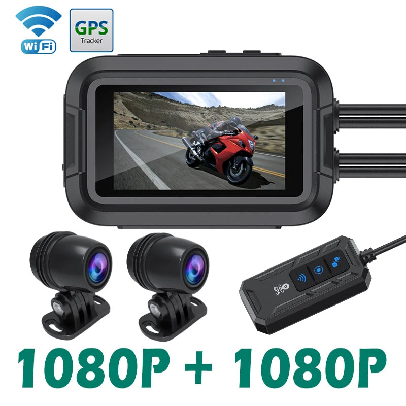 Dual 1080P Motorcycle DVR Full Body Waterproof Moto Camera WiFi GPS Dash Cam Front Rear Driving Video Recorder Black Box  Amaijoin