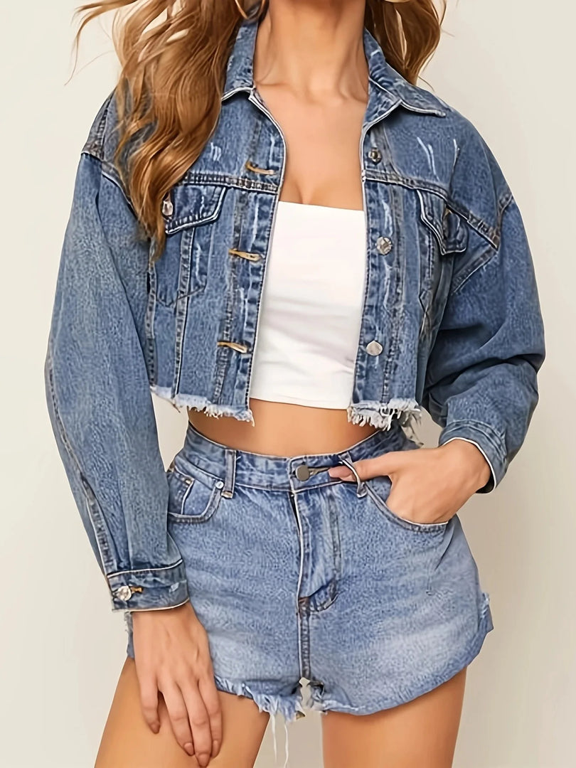 European and American cross-border denim jacket trend street personality casual style short top denim jacket for women  Amaijoin