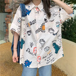 Carregue a imagem no visualizador da Galeria, Cute Print Loose Short Sleeve T Shirt Oversize Fashion Woman Blouse 2023 Summer Thin Korean Free Shipping  Amaijoin
