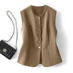 Carregue a imagem no visualizador da Galeria, New Women Vest Coat Spring Autumn Solid Color O-Neck Single-Breasted Short Jacket Female Sleeveless Waistcoat Tops Chaleco Mujer  Amaijoin
