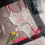 Carregue a imagem no visualizador da Galeria, Sexy Erotic Lingerie Women Bra And Panty Garters 3pcs See-Through Wire Free Solid Underwear Half Cup Push Up Breves Sets  Amaijoin
