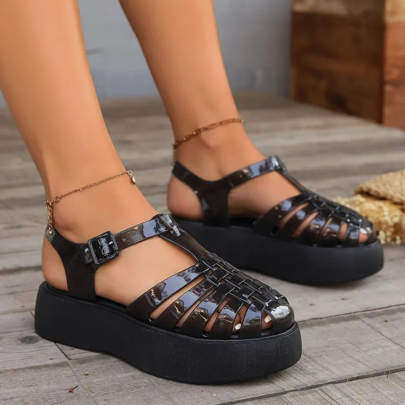 2024new Style Womens Sandals Summer Ladies Baotou Sandals Thick-soled Waterproof Casual Shoes Hollow Roman Beach Shoes for Women  Amaijoin