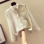 Carregue a imagem no visualizador da Galeria, 2024 Korean Loose Casual Women&#39;s Shirt Summer Thin Trendy Striped Patchwork Pocket Office Lady Shirt Sweet Women&#39;s Top Blouses  Amaijoin
