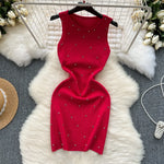 Carregue a imagem no visualizador da Galeria, Beading  Summer Women&#39;s Knitting Sheath Tank Dress Female Bodycon Knitted Camisole Sleeveless Mini Dresses For Woman Outfits  Amaijoin
