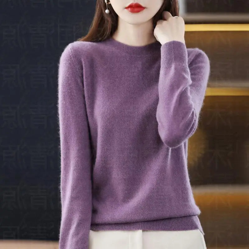 Warm Sweater for Women Wool Soft O-neck Pullover Autumn Winter Casual Knit Top Solid Color Regular Female Knitwear Woolen Woman  Amaijoin